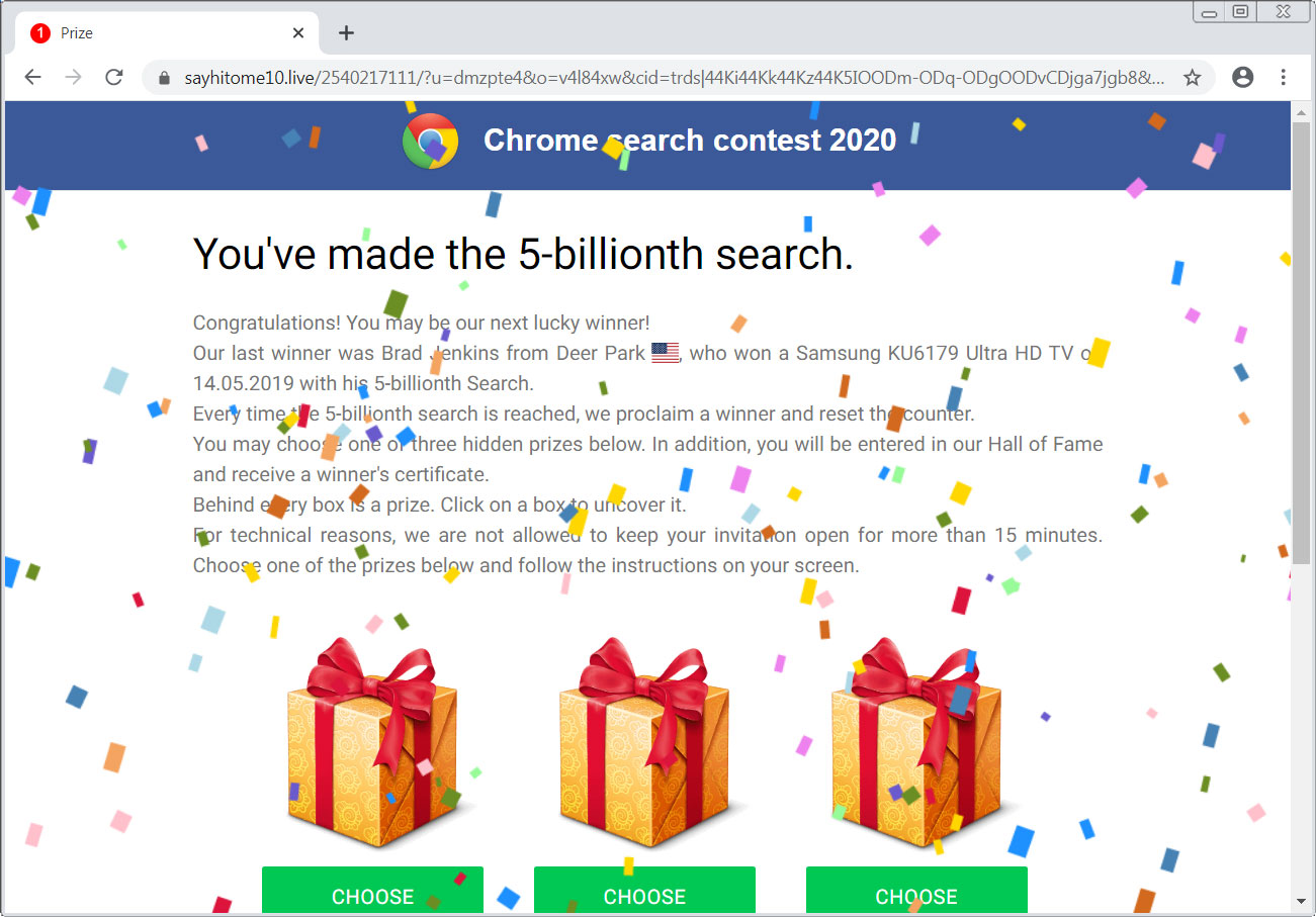 Chrome search contest 2020 scam