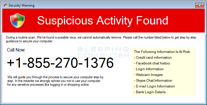 Fake Suspicious Activity Alert