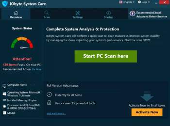IObyte System Care PUP Screenshot