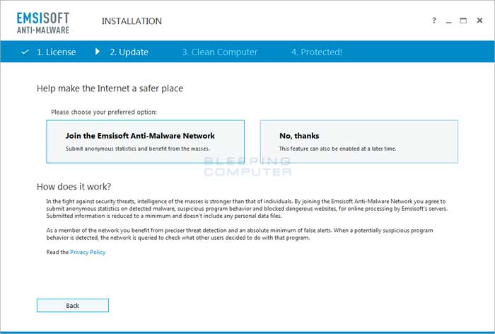 Prompt to join the Emsisoft Anti-Malware Network