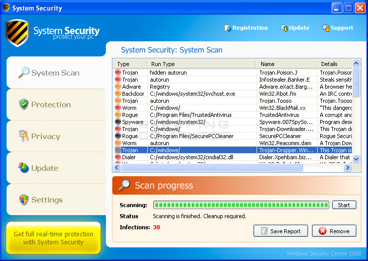 System Security screen shot