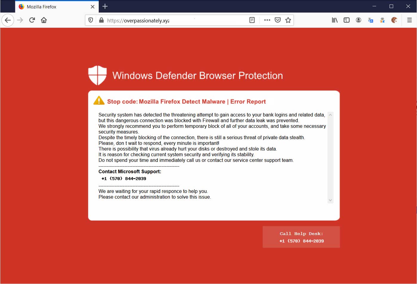 Windows Defender Browser Protection Tech Support Scam