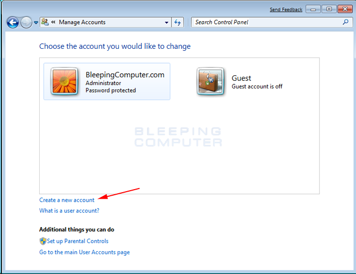 Figure 2. Manage Accounts screen in Windows 7